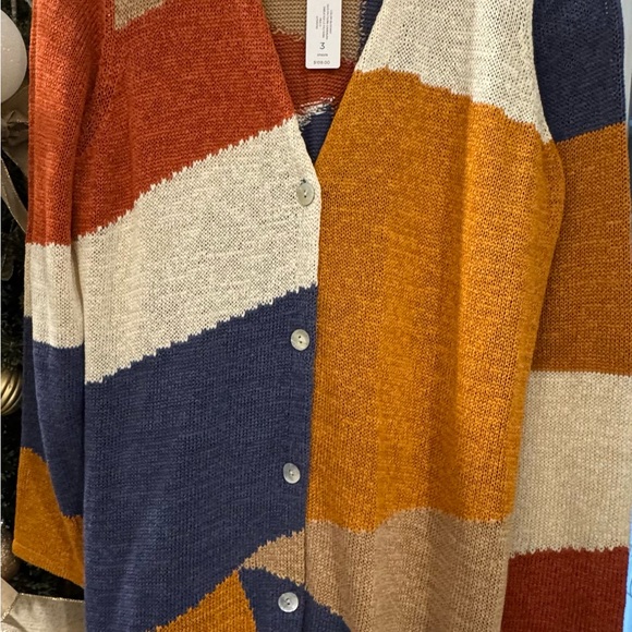 Chico's Sweaters - New with tags! Chico's Multicolor block print Cardigan (hits below the knee)